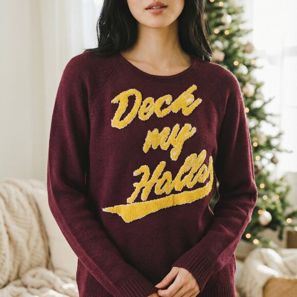 roebuck & co Sweaters - Deck My Halls Maroon Knit Sweater XXL Roebuck & Co 100% Cotton Crewneck Design
